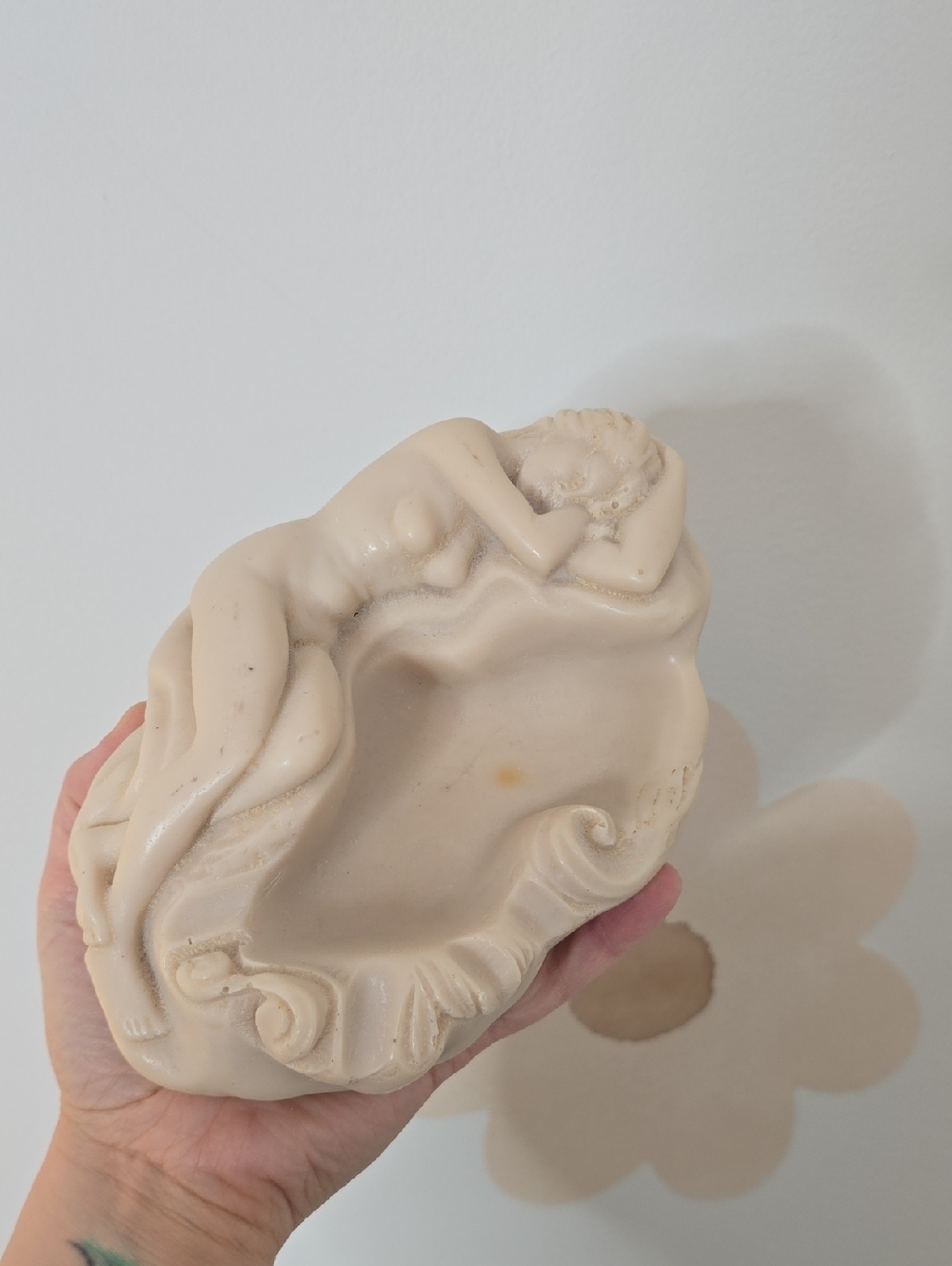 Art Nouveau Mid Century Modern Nude Sleeping Woman White Stone Ashtray 7"